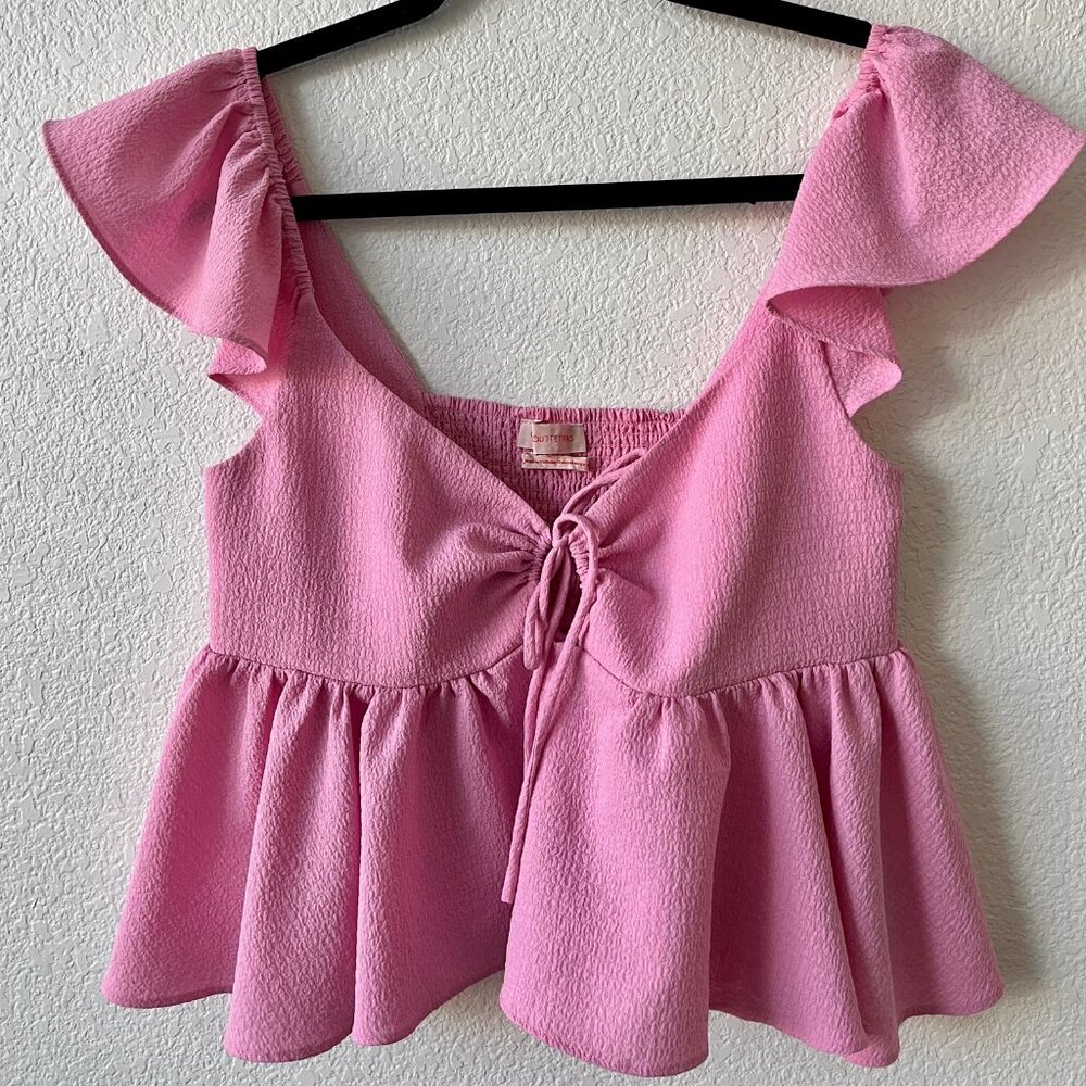 Urban Outfitters Pink Peplum Flutter Sleeve Top – Size S